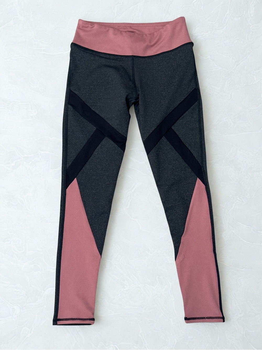 Fashion Nova Charcoal Gray & Dusty Rose Colorblock Leggings